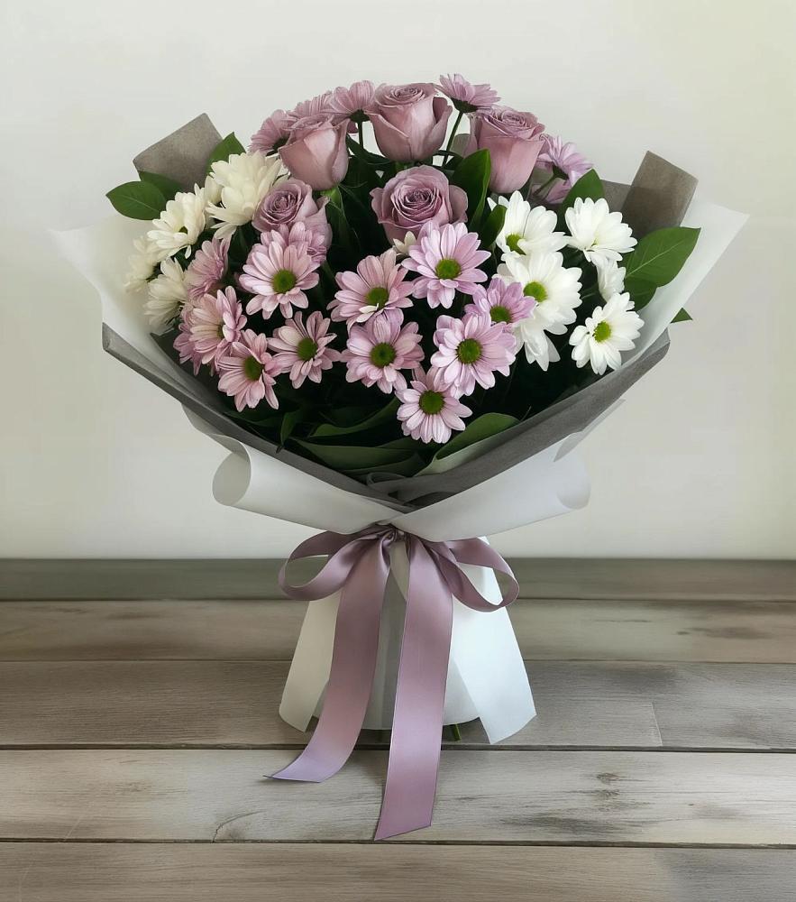 Букет цветов из: Хризантемы и Розы в Марёво