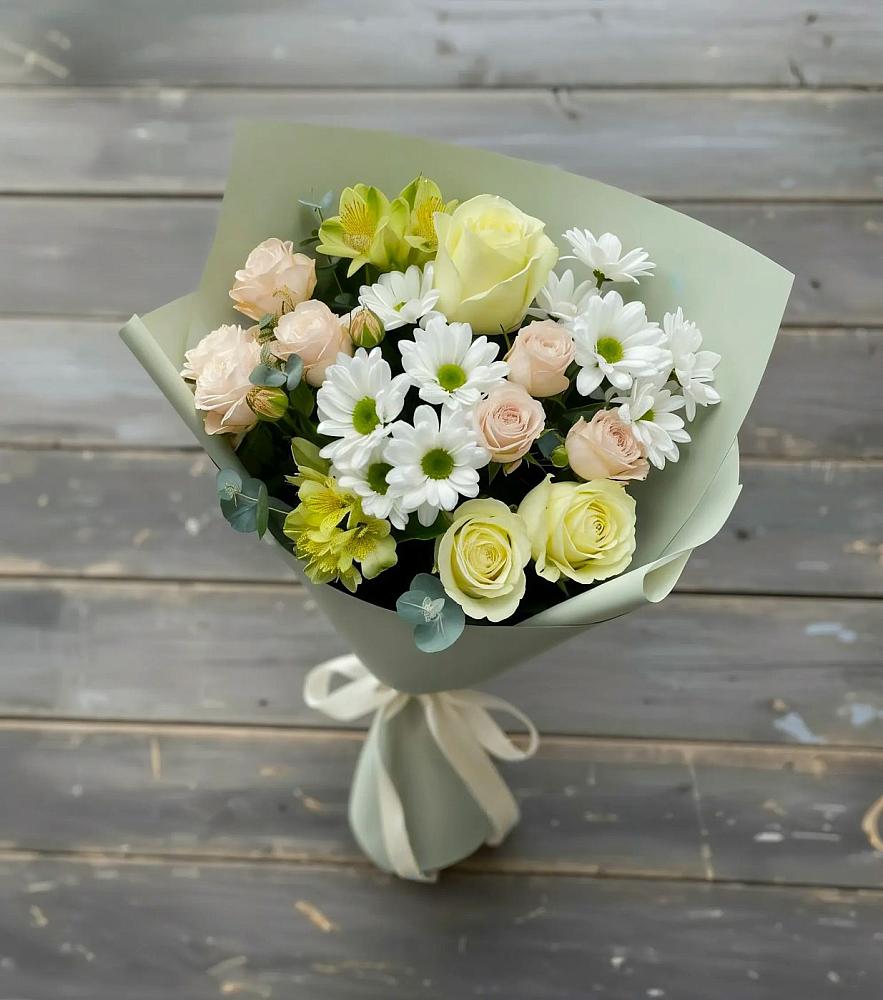 Букет цветов из: Альстромерии, Розы и Хризантемы в Марёво