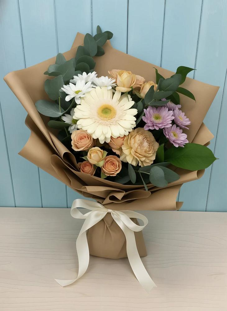 Букет цветов из: Герберы и Хризантемы в Марёво