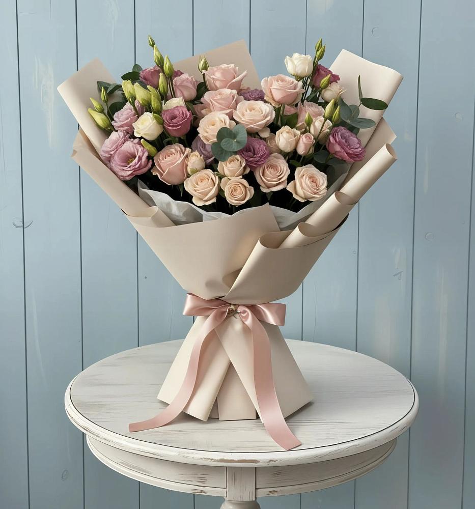 Букет цветов из: Розы и Лизиантусы в Марёво