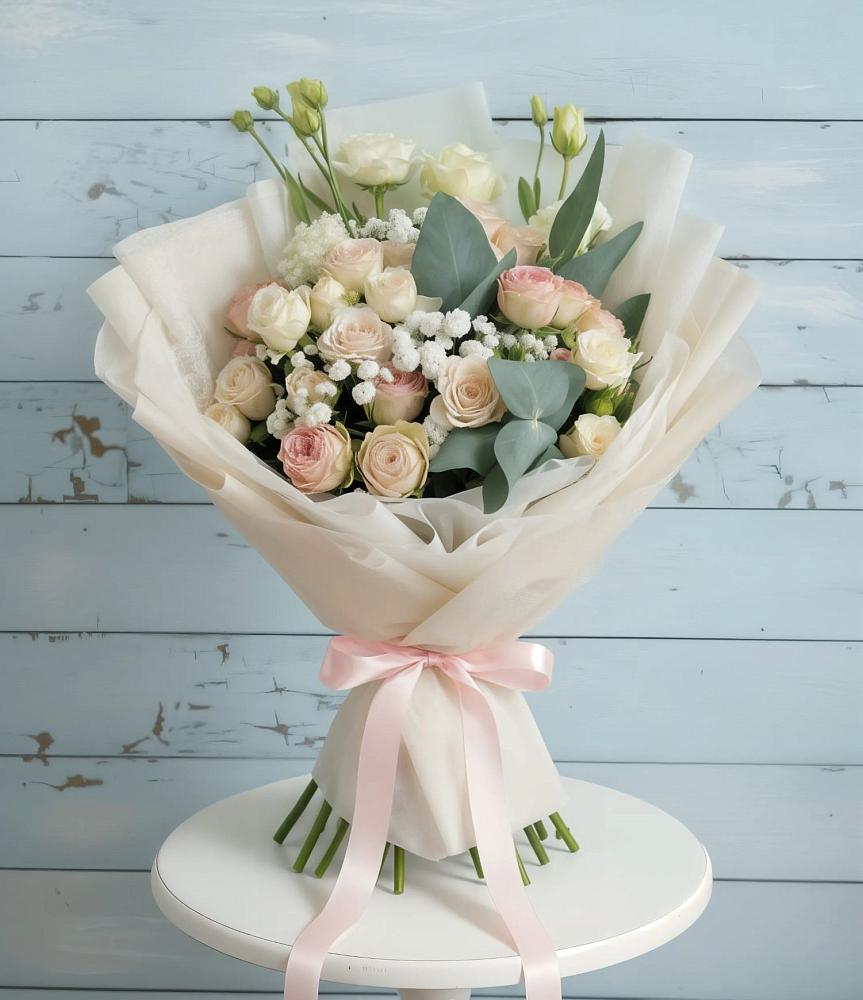 Букет цветов из: Розы и Лизиантусы в Марёво