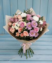 Букет цветов из:  Хризантемы, Розы и Альстромерии в Марёво