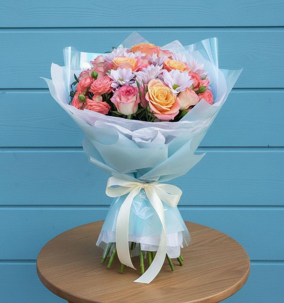 Букет цветов из: Хризантемы и Розы в Марёво