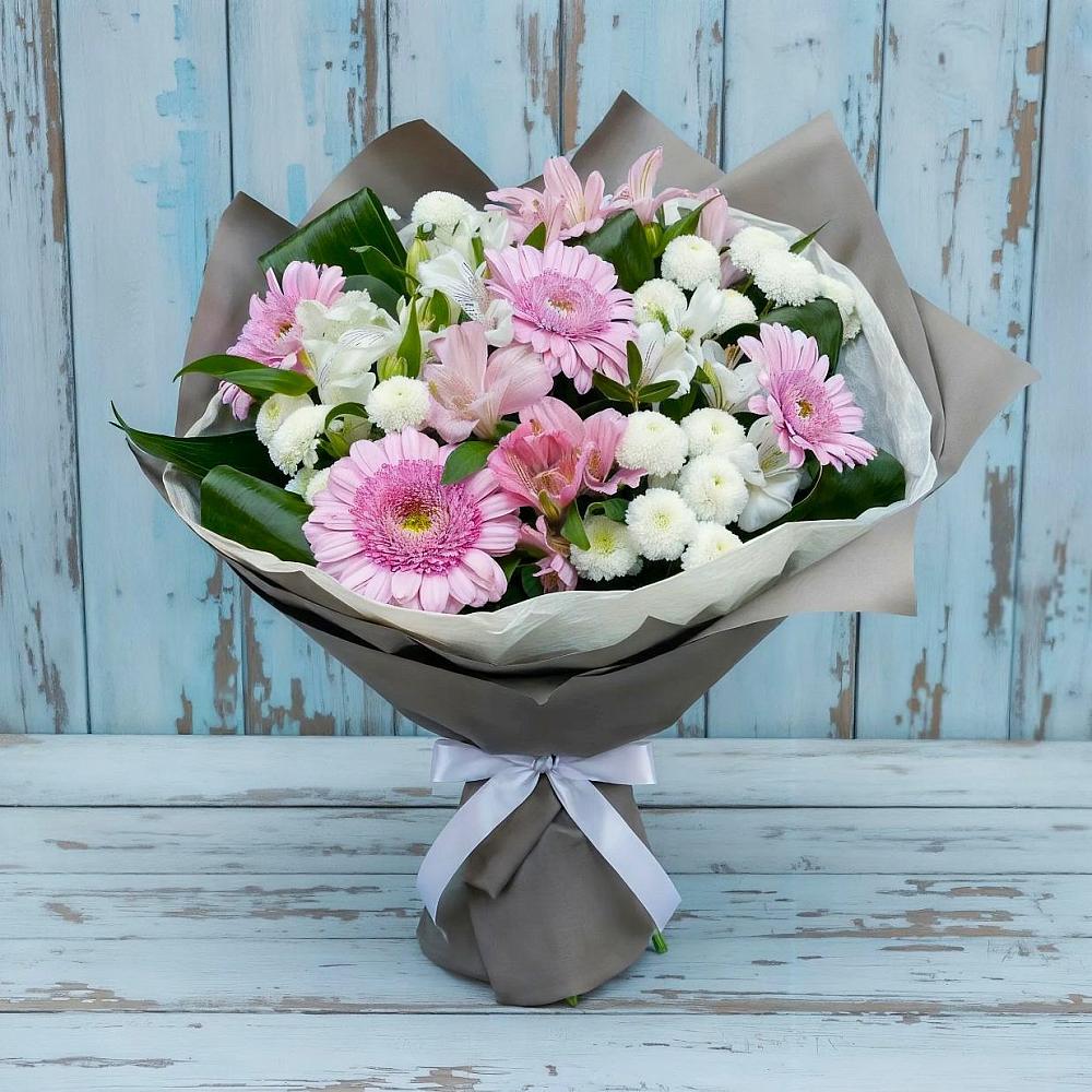 Букет цветов из: Герберы, Альстромерии и Хризантемы в Марёво