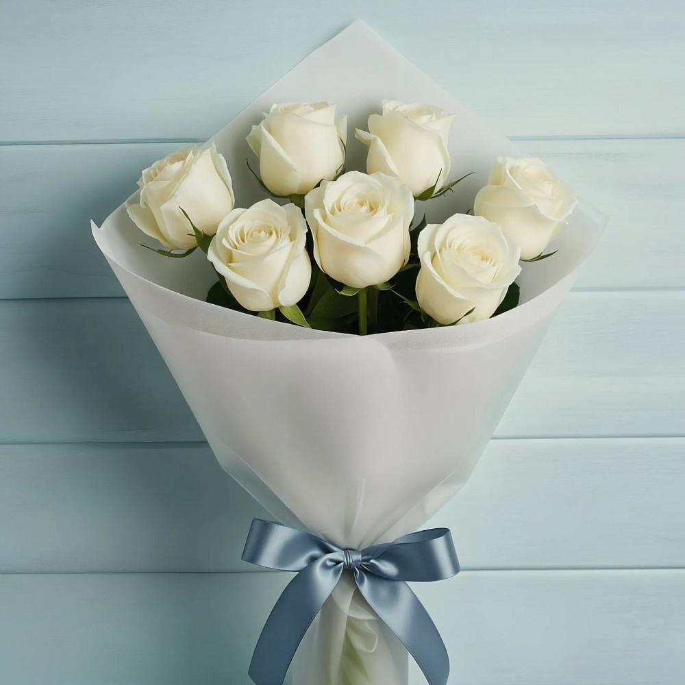 Букет 7 Белых роз Эдлесс Лав в Марёво